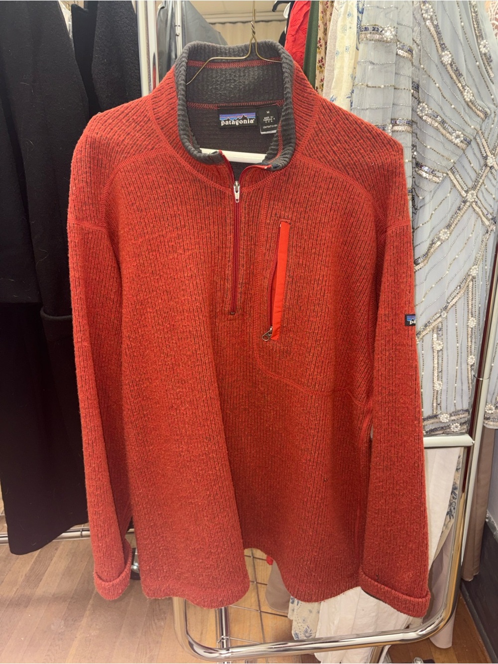Patagonia Men's Red-Orange Quarter Zip Better Sweater with Chest Pocket